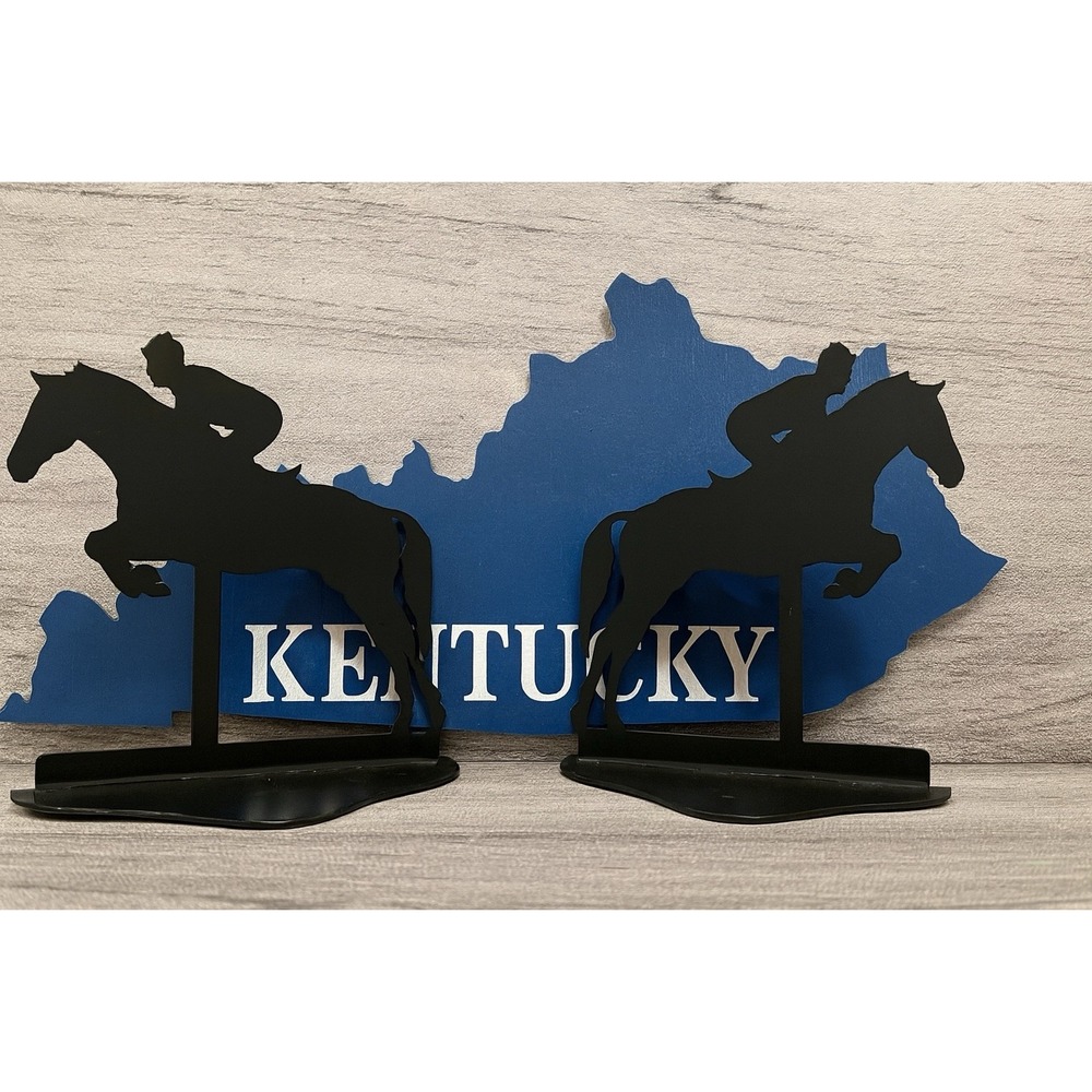 Enthuse Design Horses Rider Book Ends Set KY Derby 1994 USA Made Black Metal